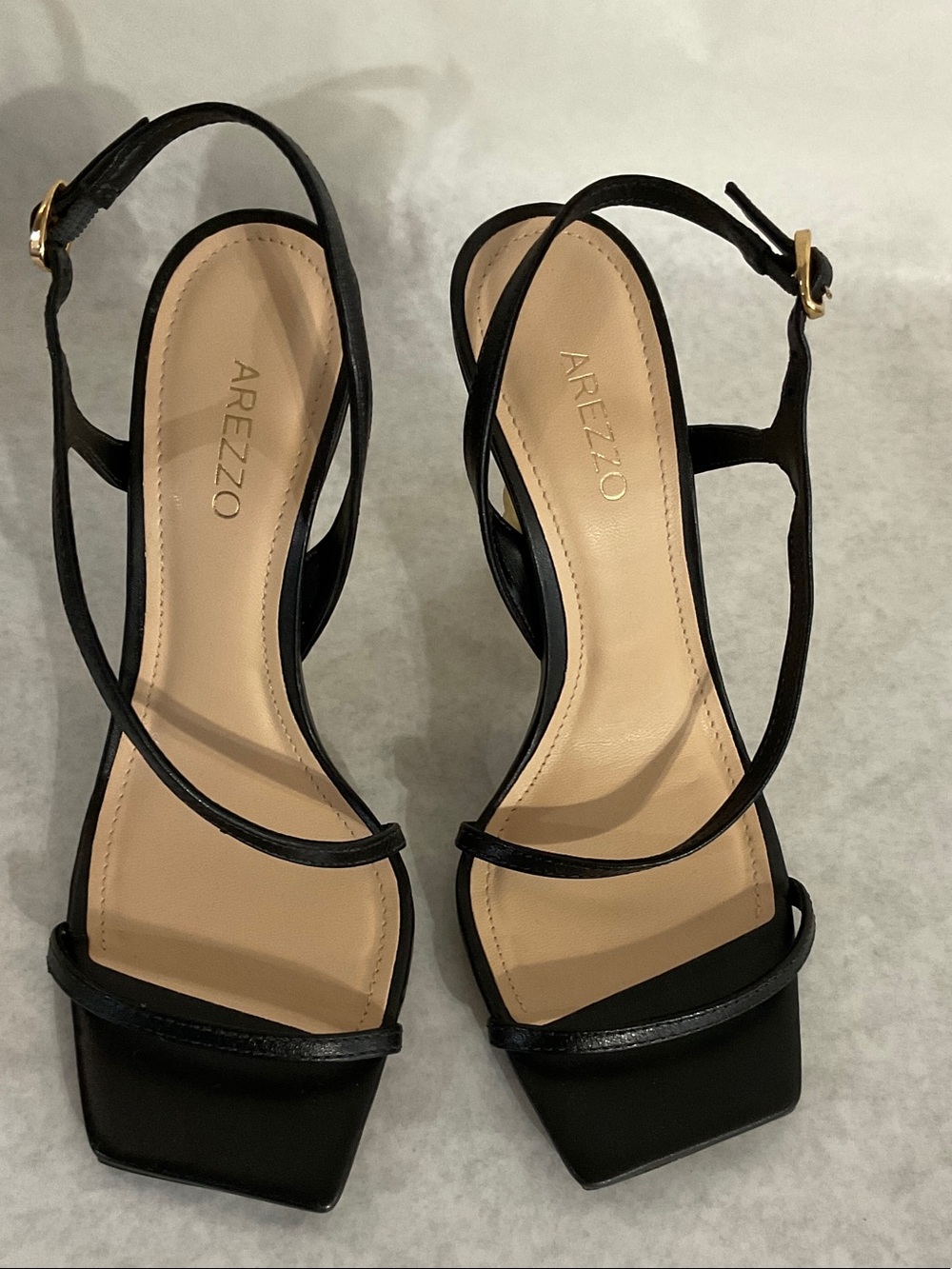 Arezzo Black Strappy Square-Toe Heeled Sandals